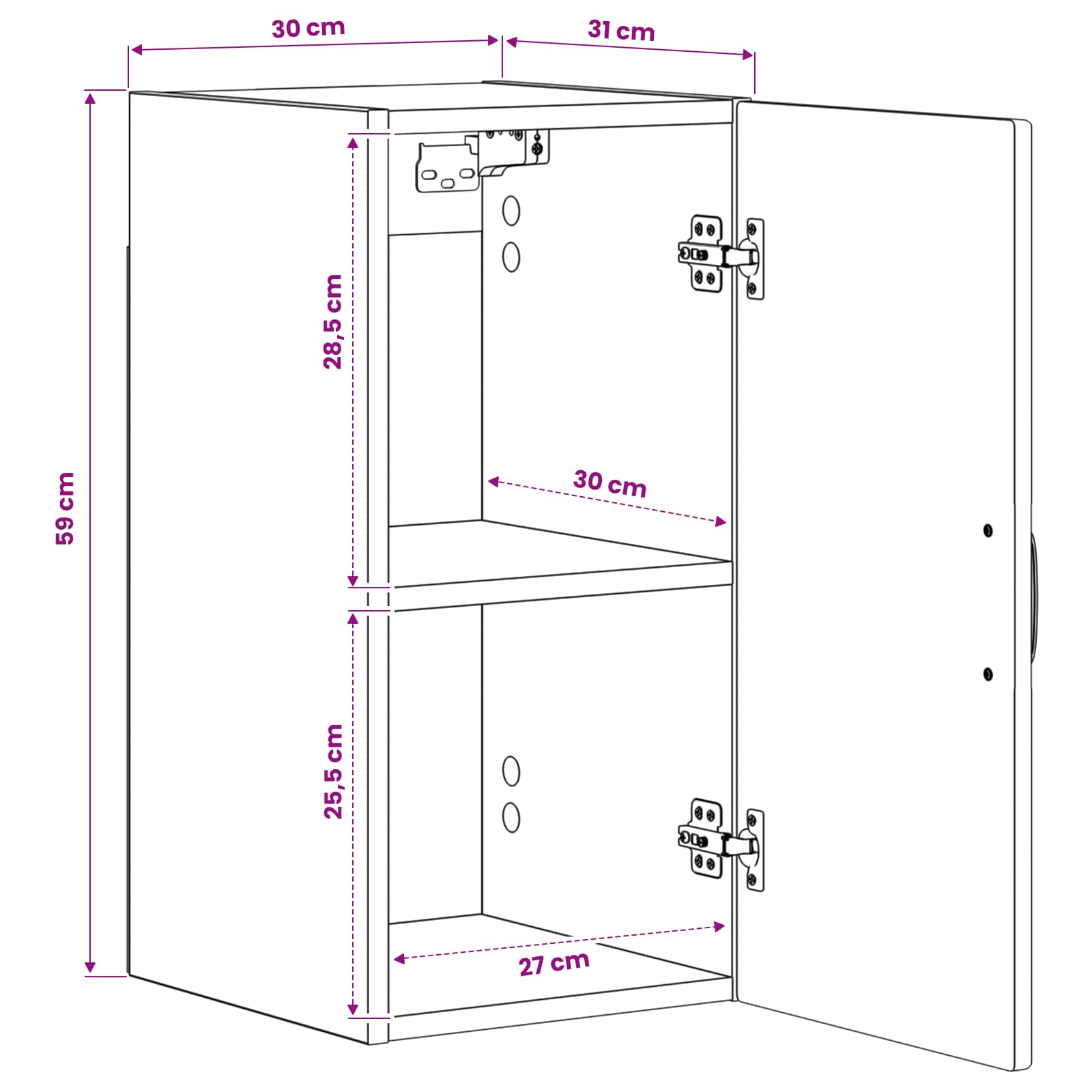 Badezimmer-Wandschrank UTRECHT Betongrau 30 x 31 x 59 cm