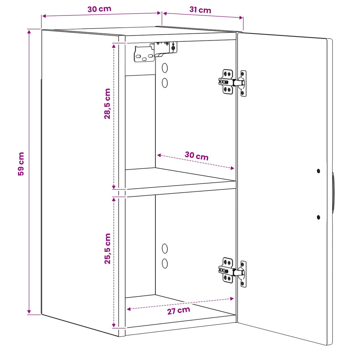 Badezimmer-Wandschrank UTRECHT Hochglanz Weiß 30 x 31 x 59 cm