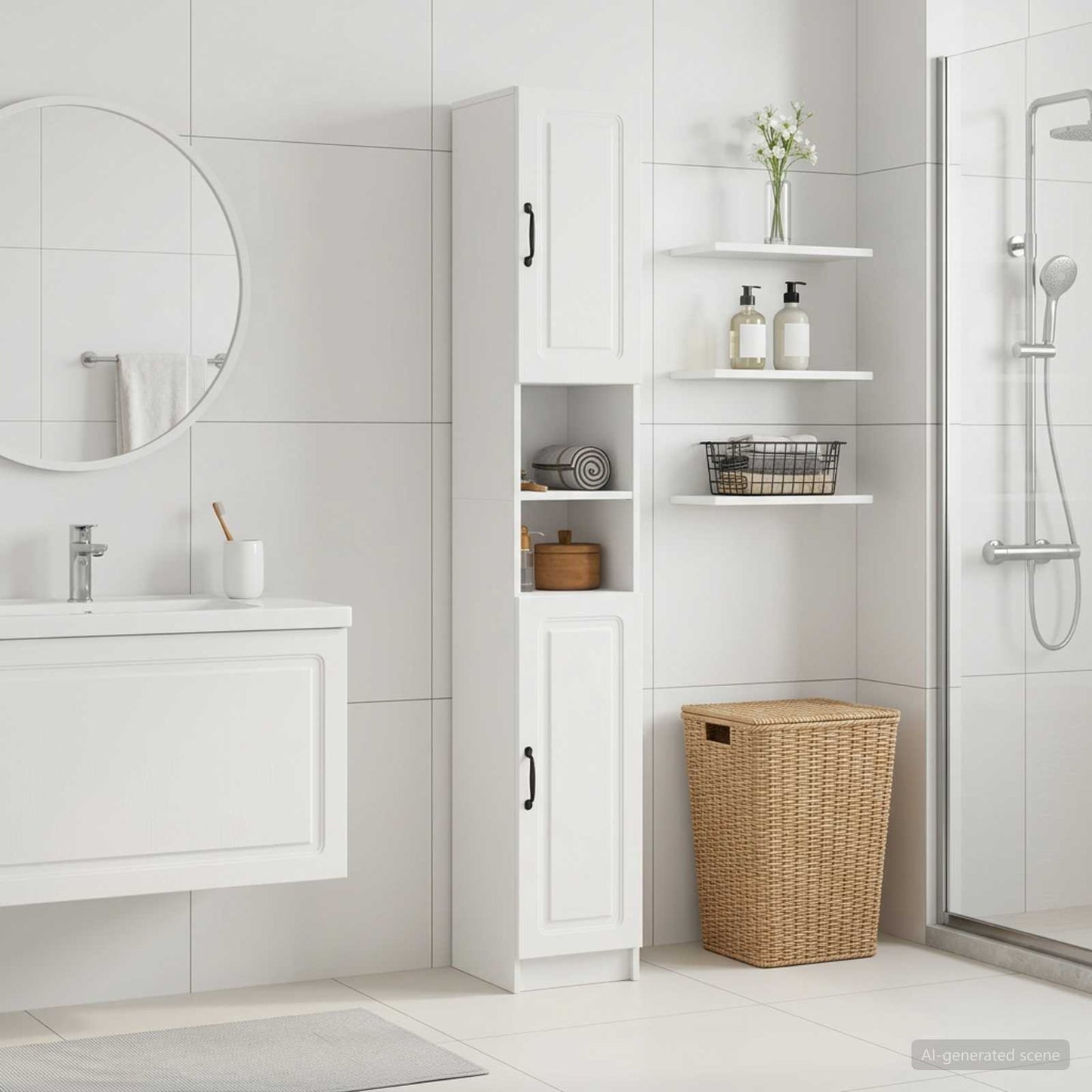 Badezimmerschrank mit offenem Regal UTRECHT Weiß