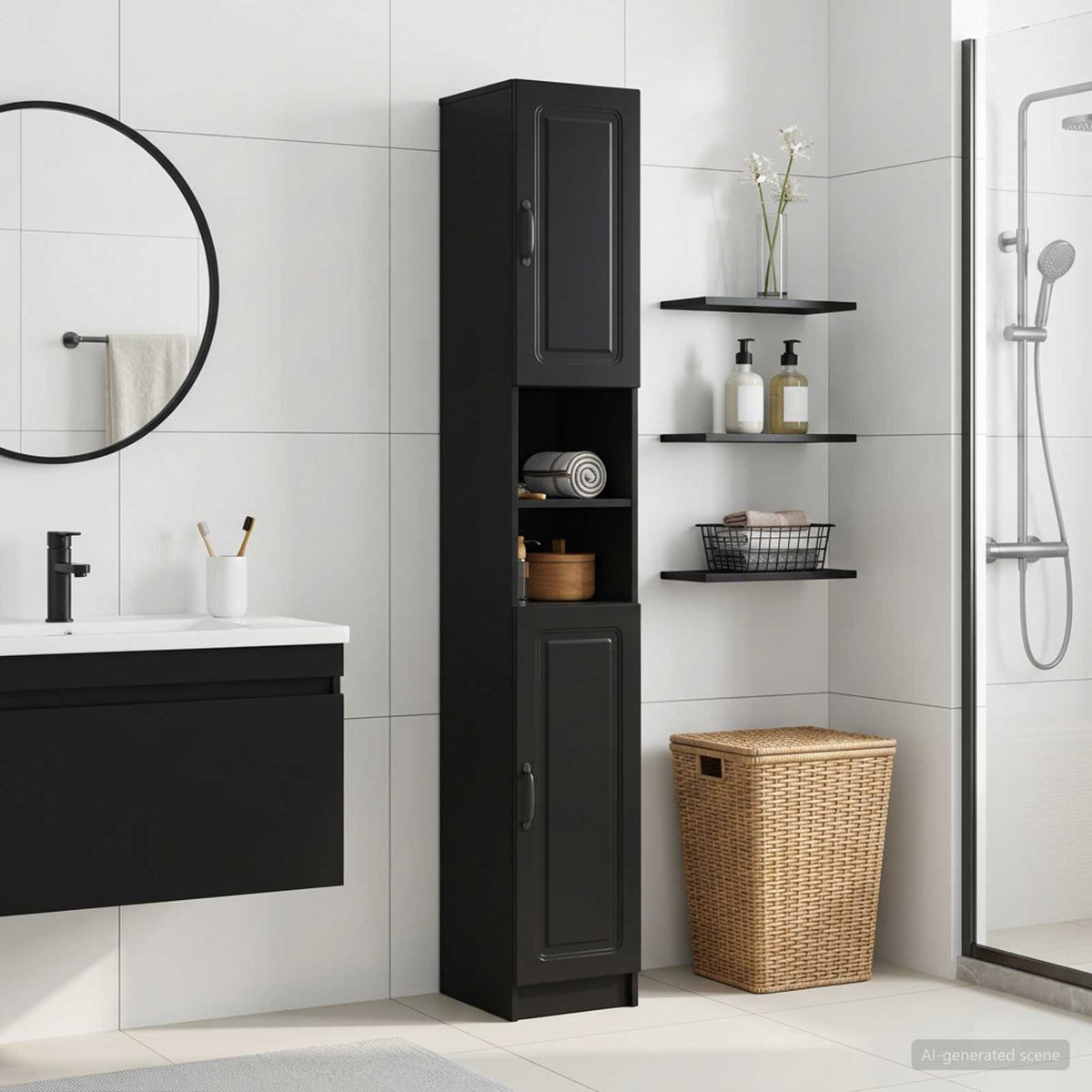 Badezimmerschrank mit offenem Regal UTRECHT Schwarz