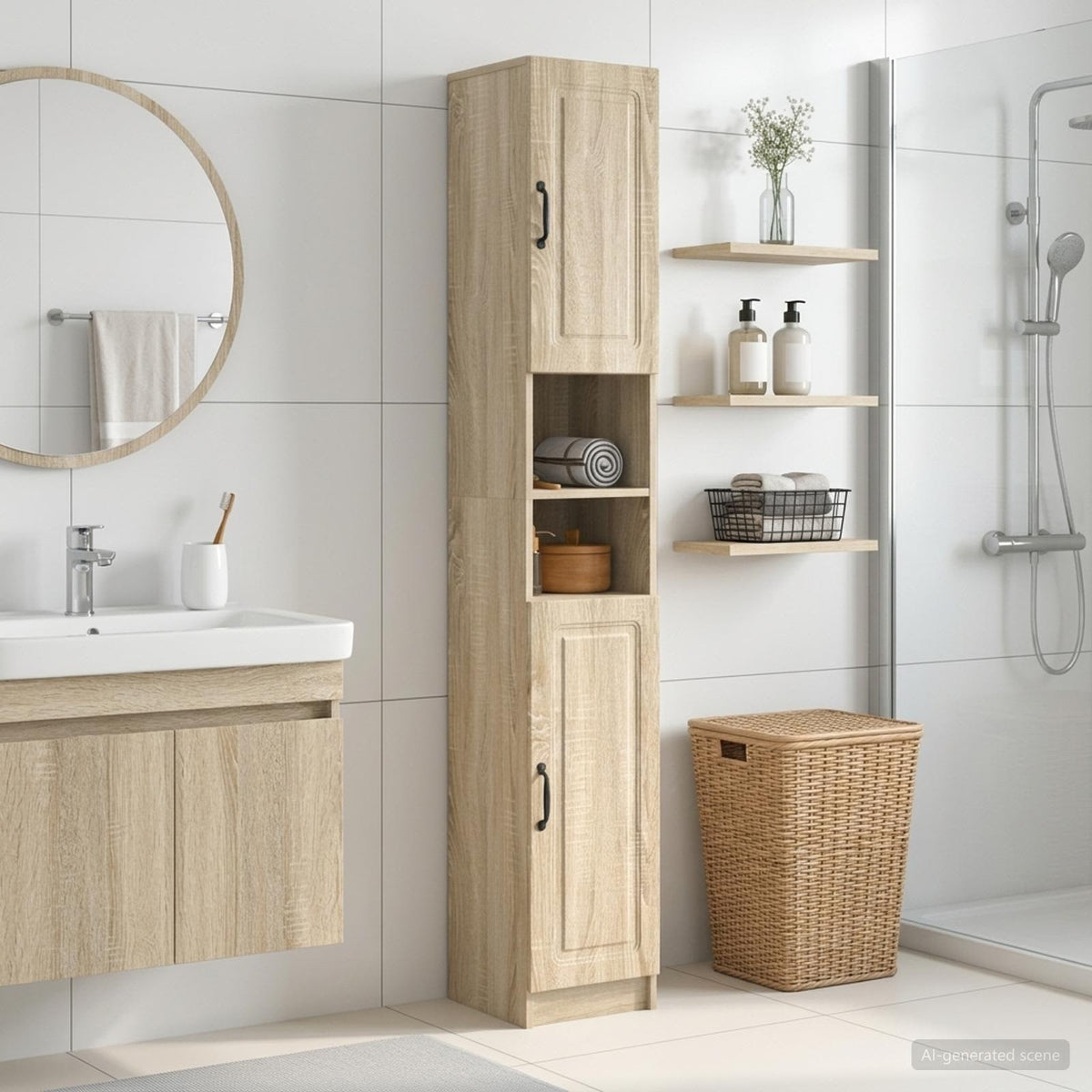 Badezimmerschrank mit offenem Regal UTRECHT Sonoma-Eiche