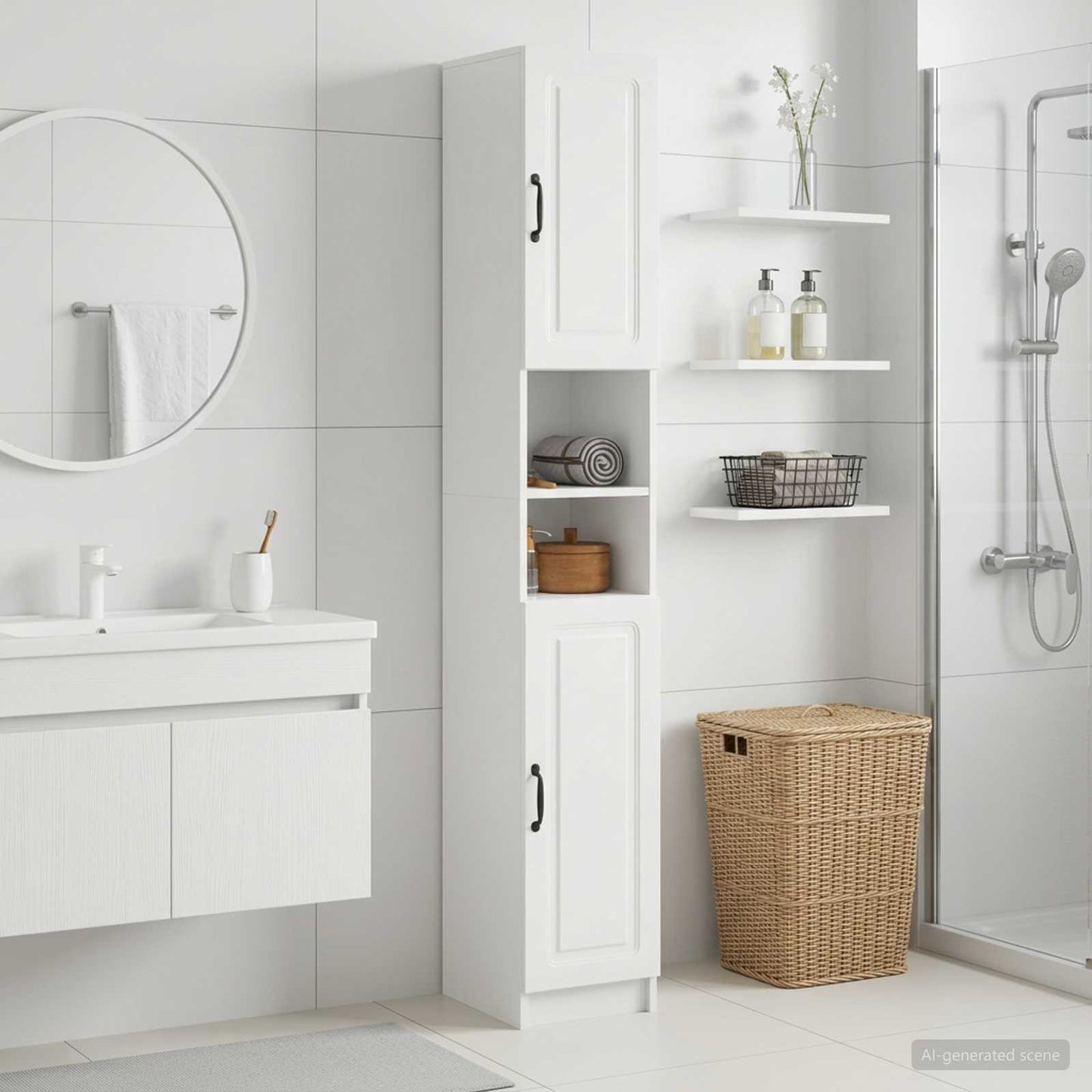 Badezimmerschrank mit offenem Regal UTRECHT Hochglanz Weiß