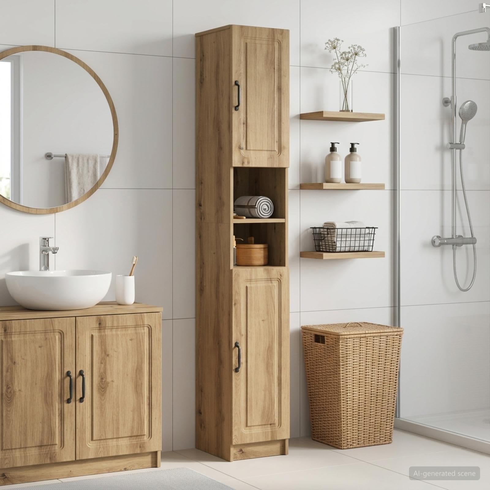 Badezimmerschrank mit offenem Regal UTRECHT Artisan-Eiche
