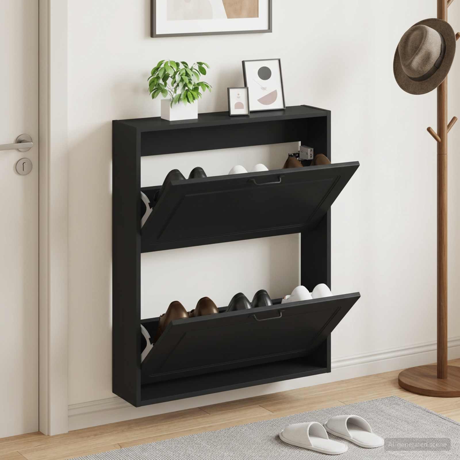 Wandmontierter Schuhschrank UTRECHT 71 x 17 x 86 cm Schwarz