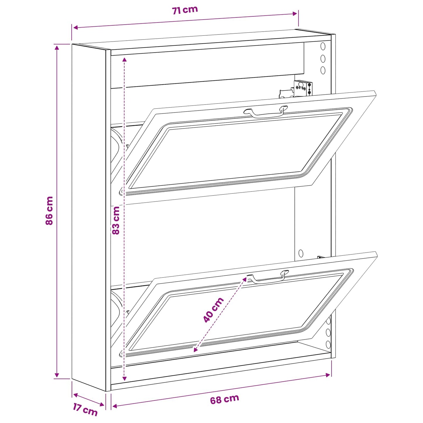 Wandmontierter Schuhschrank UTRECHT 71 x 17 x 86 cm