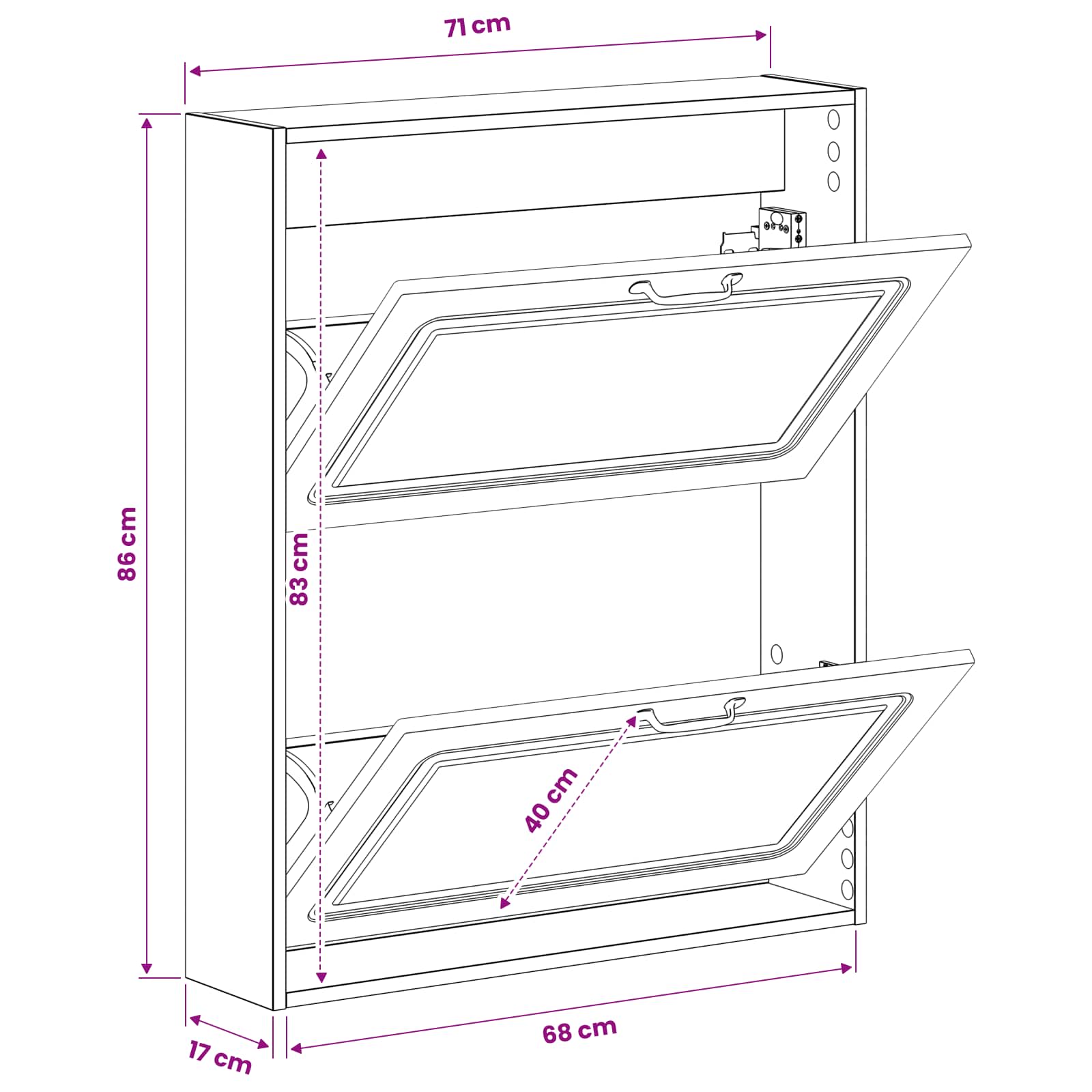 Wandmontierter Schuhschrank UTRECHT 71 x 17 x 86 cm