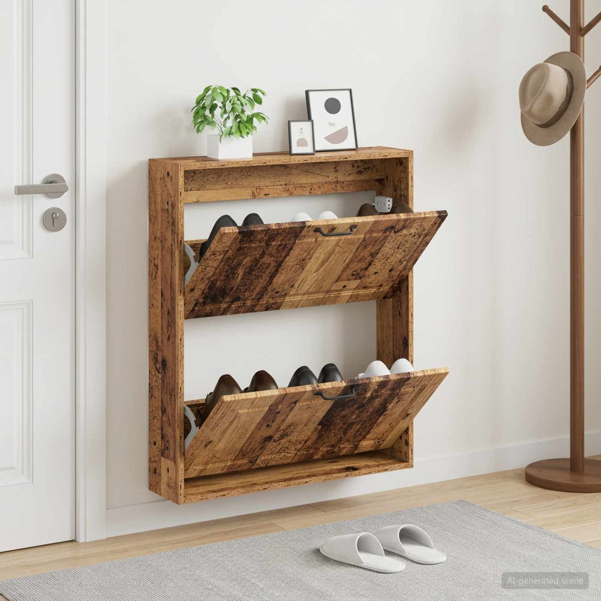 Wandmontierter Schuhschrank UTRECHT 71 x 17 x 86 cm Altholz