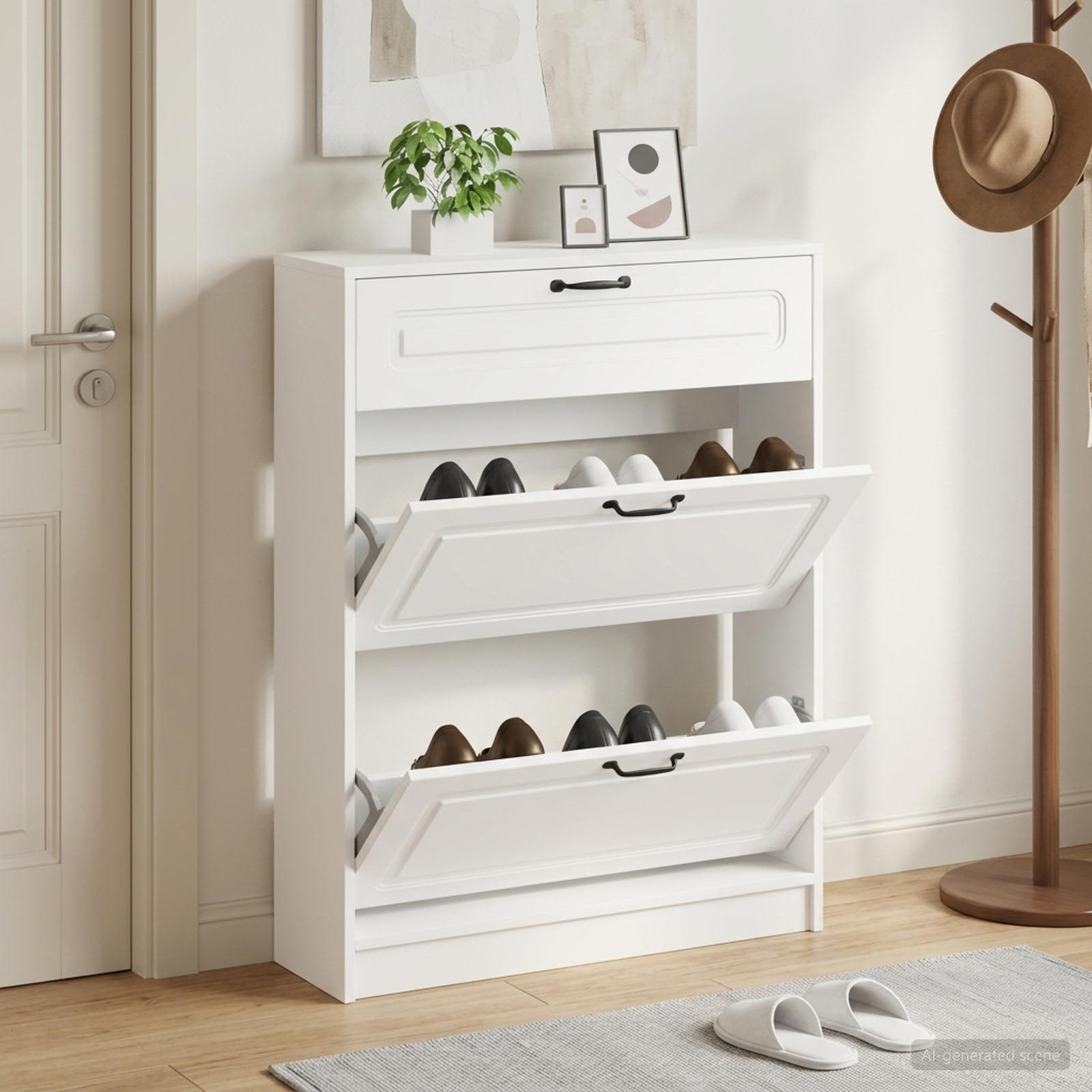 Schuhschrank UTRECHT 78 x 24 x 100 cm Holzwerkstoff Weiß