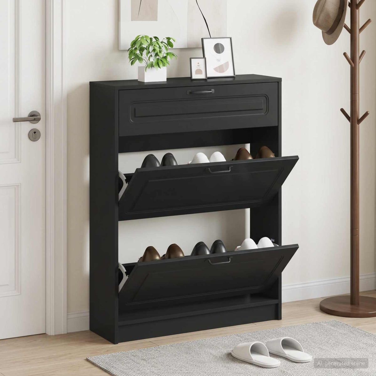 Schuhschrank UTRECHT 78 x 24 x 100 cm Holzwerkstoff Schwarz
