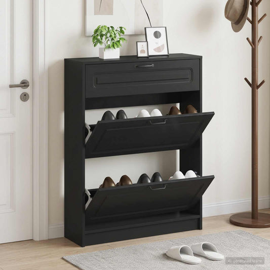Schuhschrank UTRECHT 78 x 24 x 100 cm Holzwerkstoff Schwarz