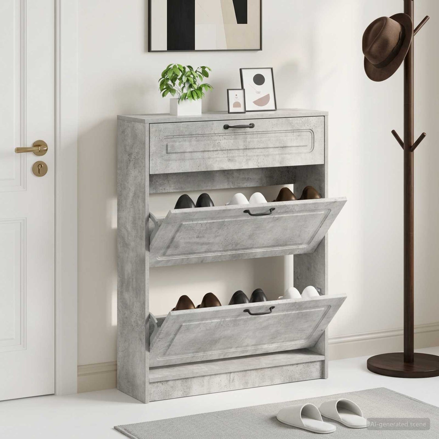 Schuhschrank UTRECHT 78 x 24 x 100 cm Holzwerkstoff Betongrau