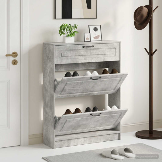 Schuhschrank UTRECHT 78 x 24 x 100 cm Holzwerkstoff Betongrau