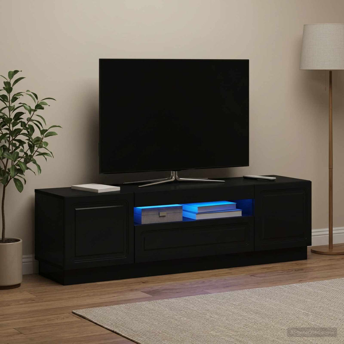 LED-TV-Schrank Schwarz Holzwerkstoff