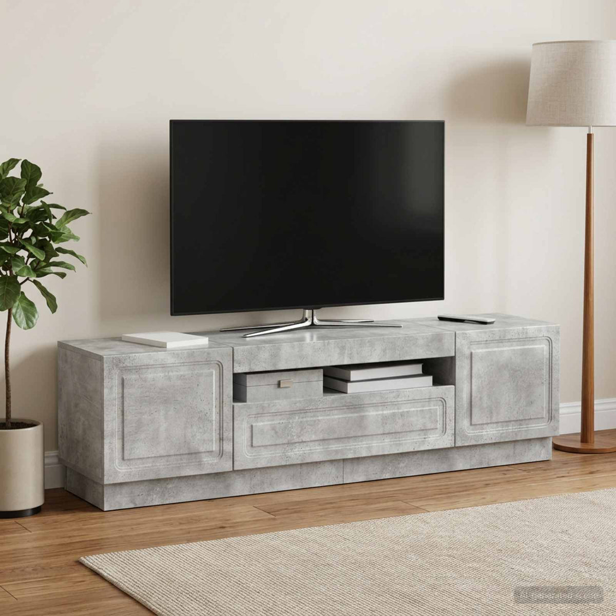 LED-TV-Schrank Betongrau Holzwerkstoff