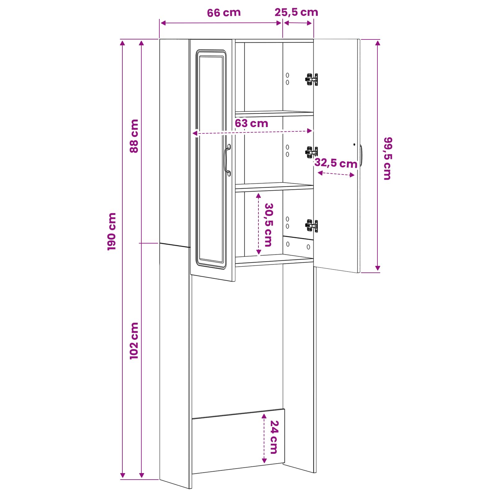 Toilettenschrank UTRECHT Sonoma-Eiche 66 x 25,5 x 190 cm