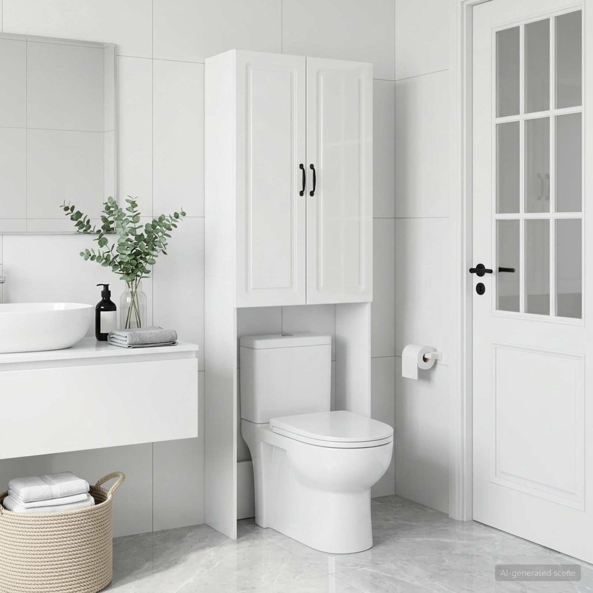 Toilettenschrank UTRECHT Hochglanz Weiß 66 x 25,5 x 190 cm