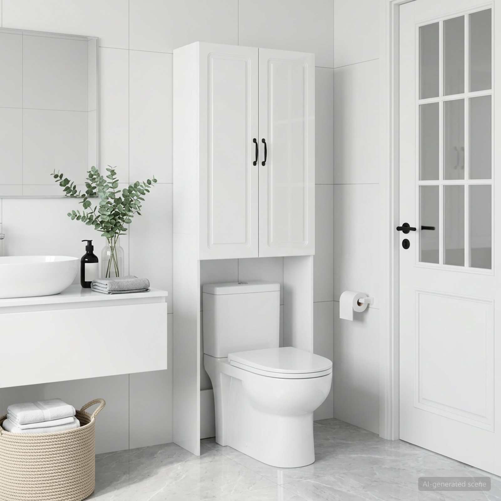 Toilettenschrank UTRECHT Hochglanz Weiß 66 x 25,5 x 190 cm