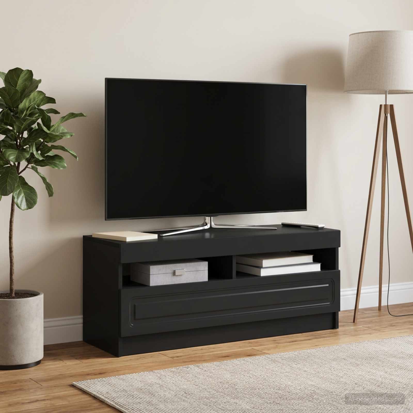 LED-TV-Schrank Schwarz Holzwerkstoff