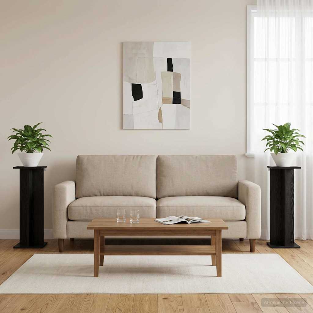 Pflanzenständer 2 Stk. Schwarz Eichen-Optik 25 x 25,5 x 80,5 cm
