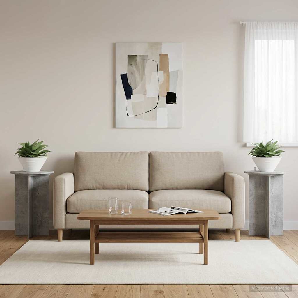 Pflanzenständer 2 Stk. Betongrau Ø40 x 60 cm Holzwerkstoff