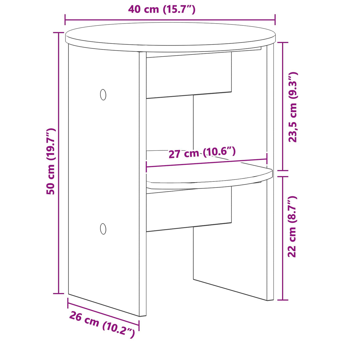Seitenschrank Hochglanz Weiß Ø40 x 50 cm Holzwerkstoff