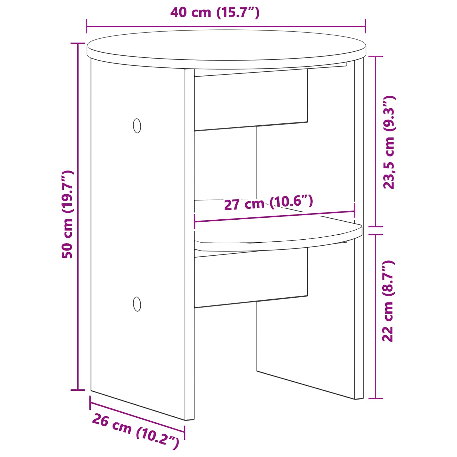 Seitenschrank 2 stk. Artisan-Eiche Ø40 x 50 cm Holzwerkstoff