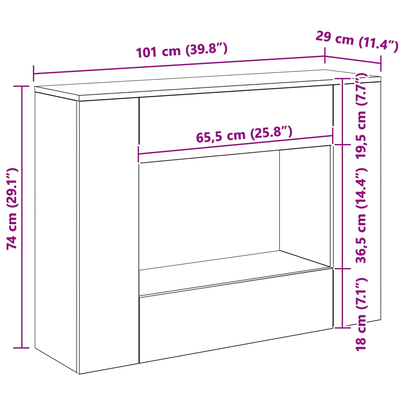 Betongrau 101 x 29 x 74 cm