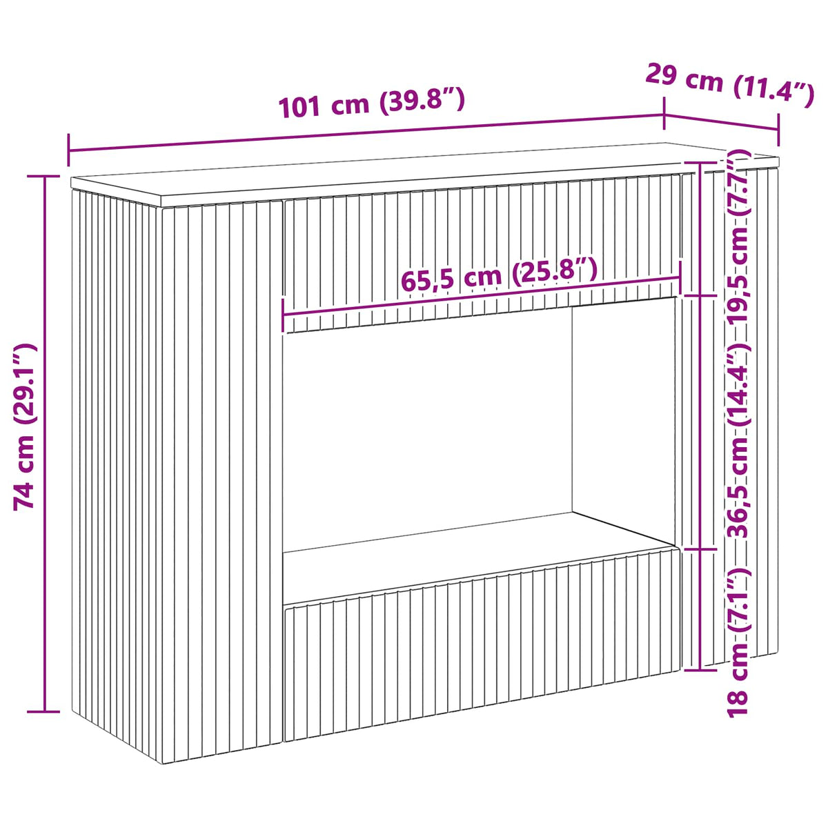 Konsolentisch Sonoma-Grau 101 x 29 x 74 cm Holzwerkstoff