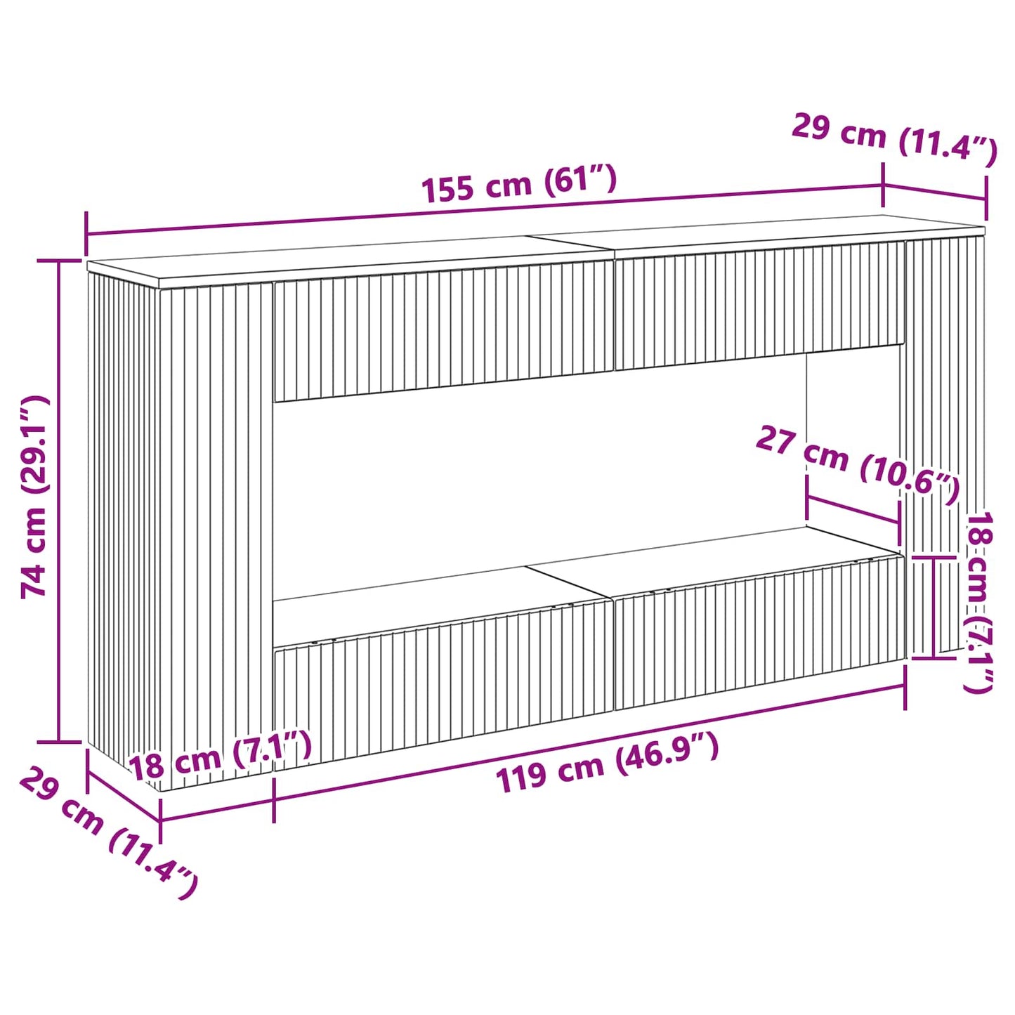Konsolentisch Sonoma-Grau 155 x 29 x 74 cm Holzwerkstoff