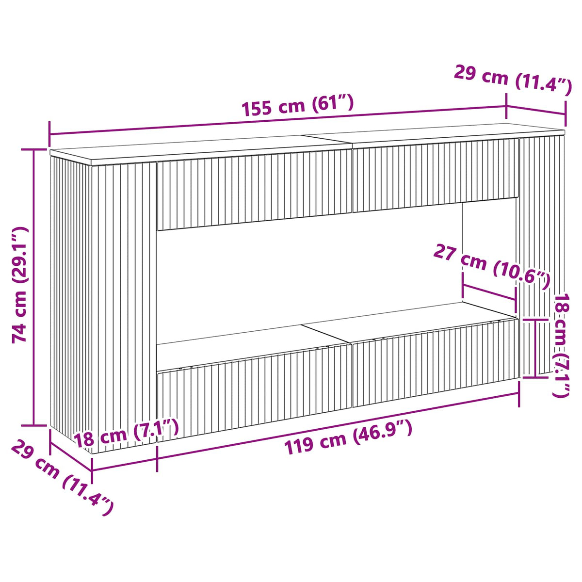 Konsolentisch Sonoma-Grau 155 x 29 x 74 cm Holzwerkstoff