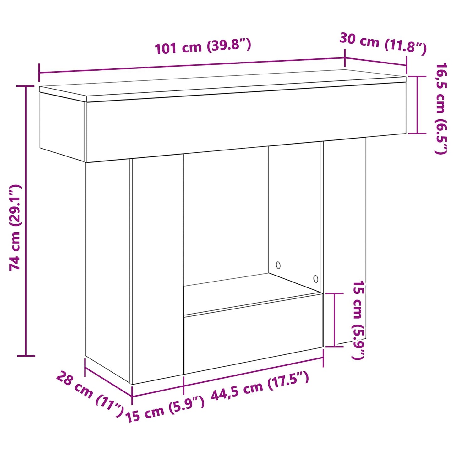 Betongrau 101 x 30 x 74 cm