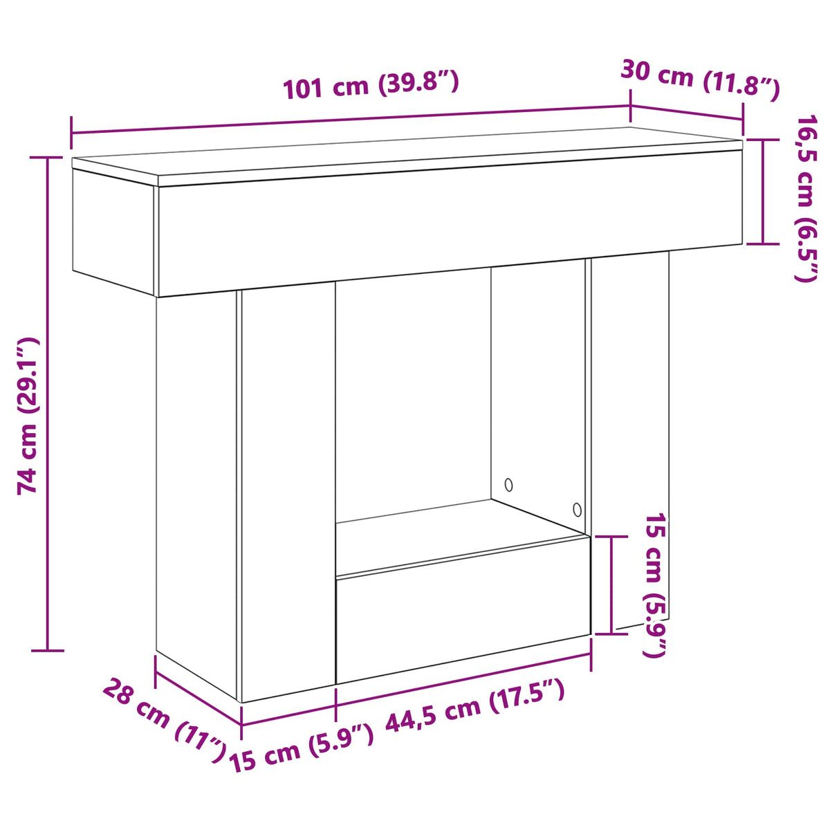 Betongrau 101 x 30 x 74 cm