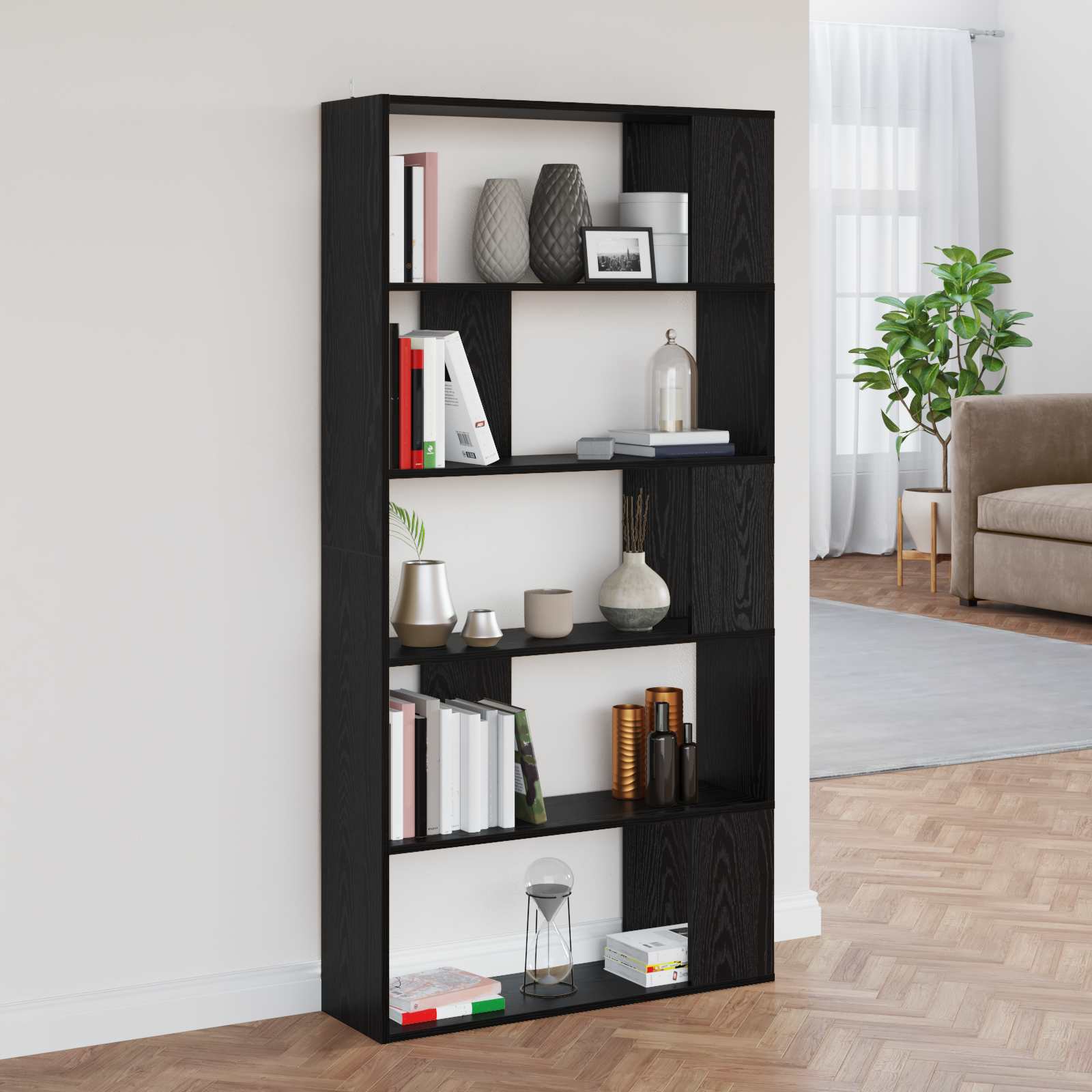 Bücherregal 80 x 24 x 159 cm Holzwerkstoff Schwarz Eichen-Optik