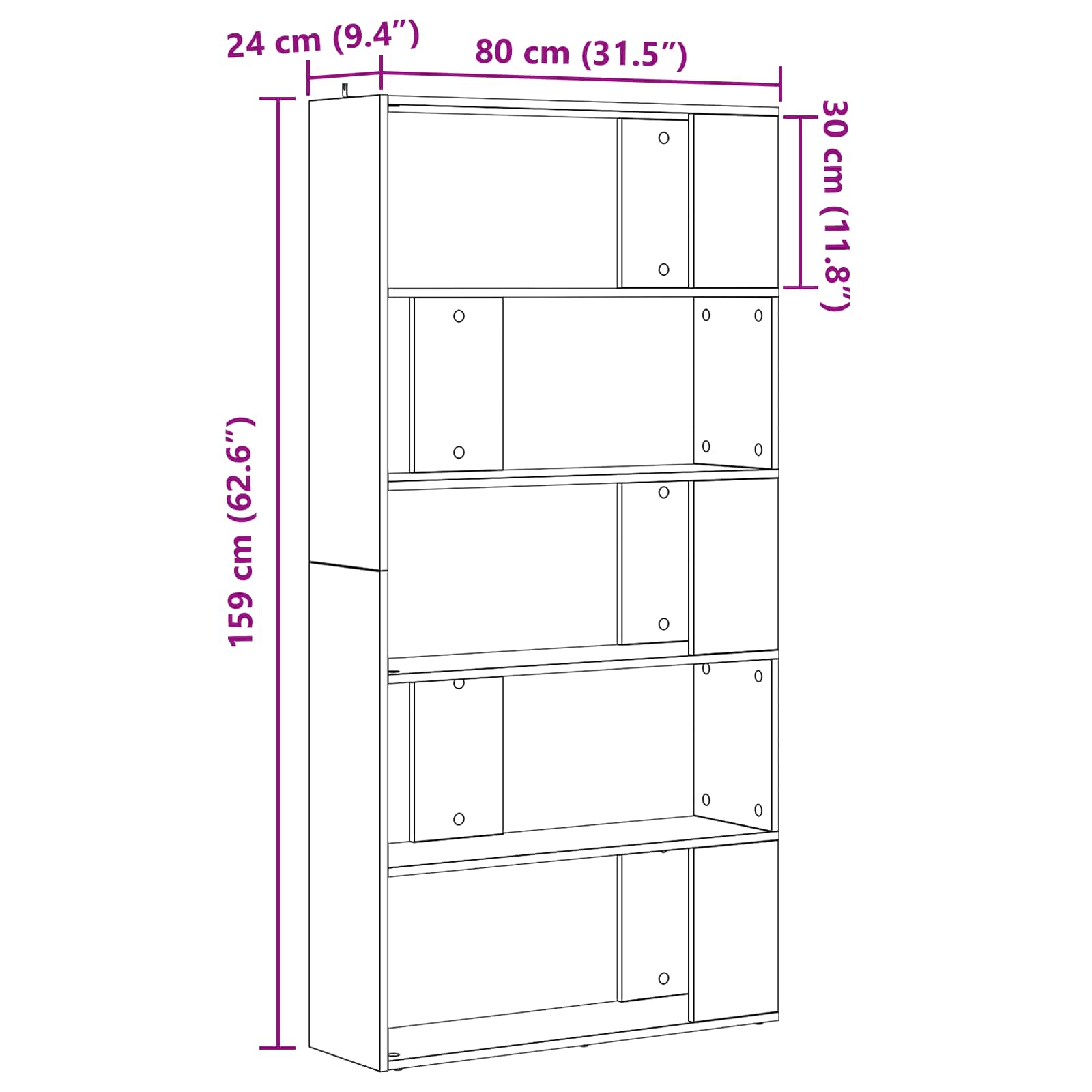 Bücherregal 80 x 24 x 159 cm Holzwerkstoff Schwarz Eichen-Optik