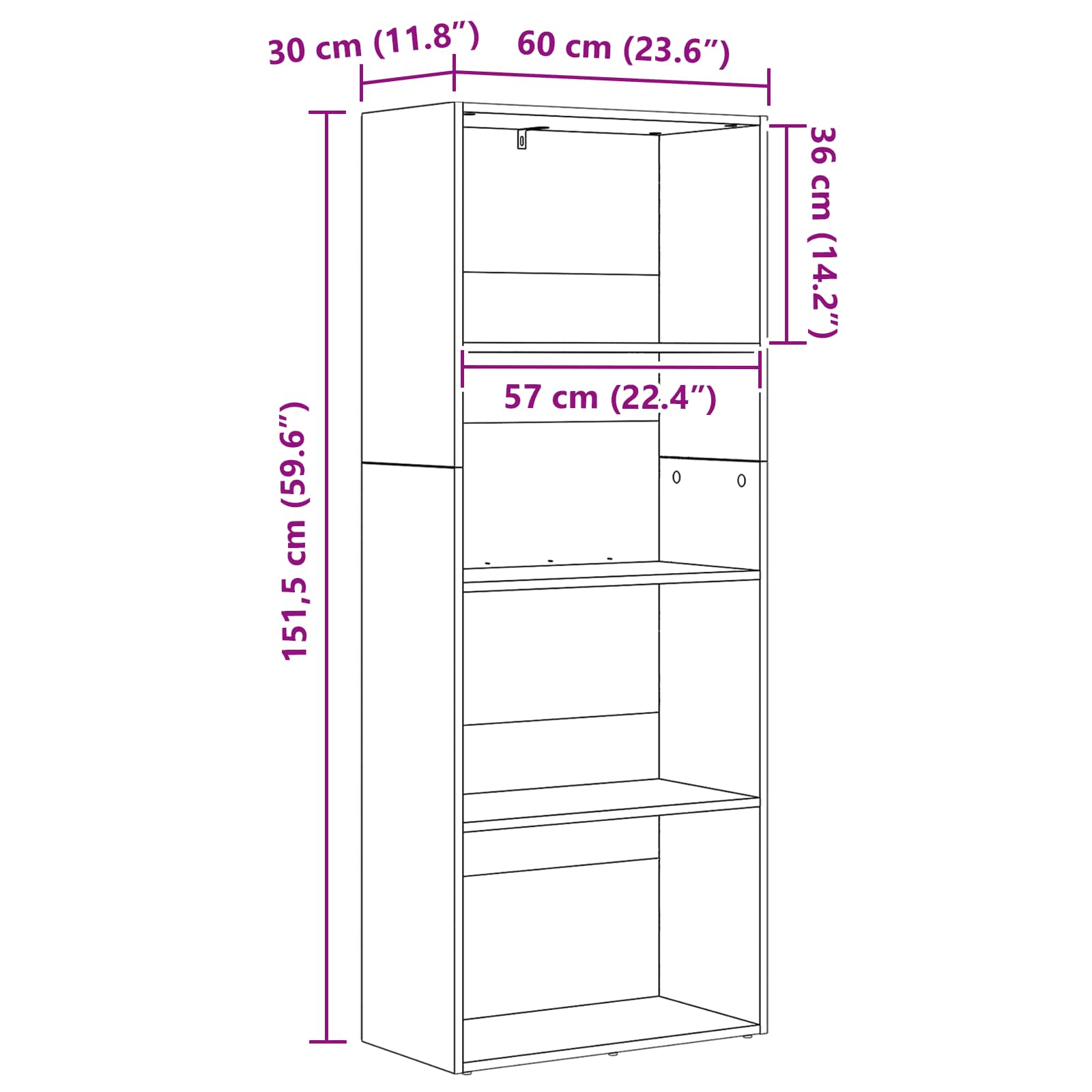 Freistehender Stauraum 60 x 30 x 151,5 cm Holzwerkstoff