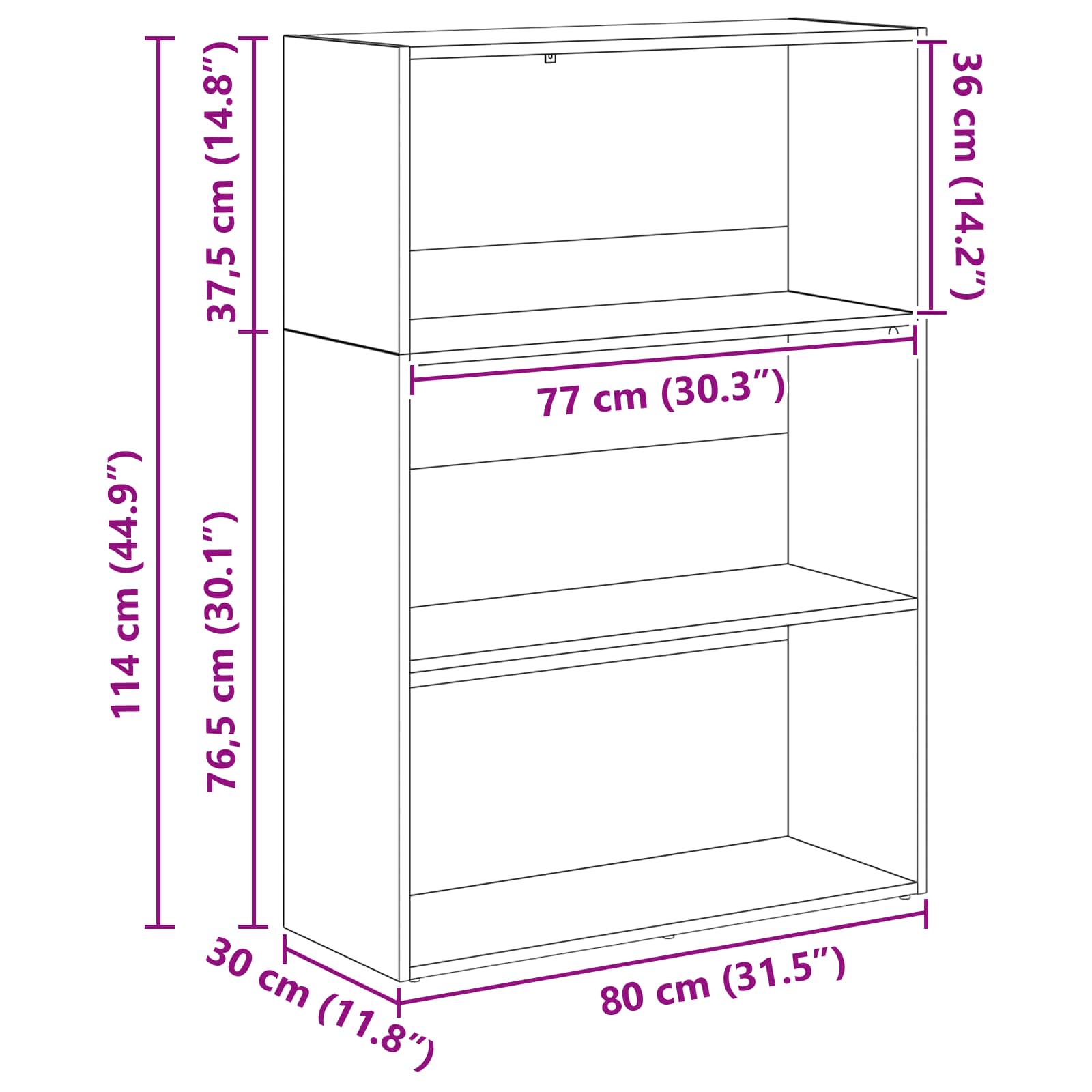 Bücherregal 80 x 30 x 114 cm Holzwerkstoff Schwarz Eichen-Optik