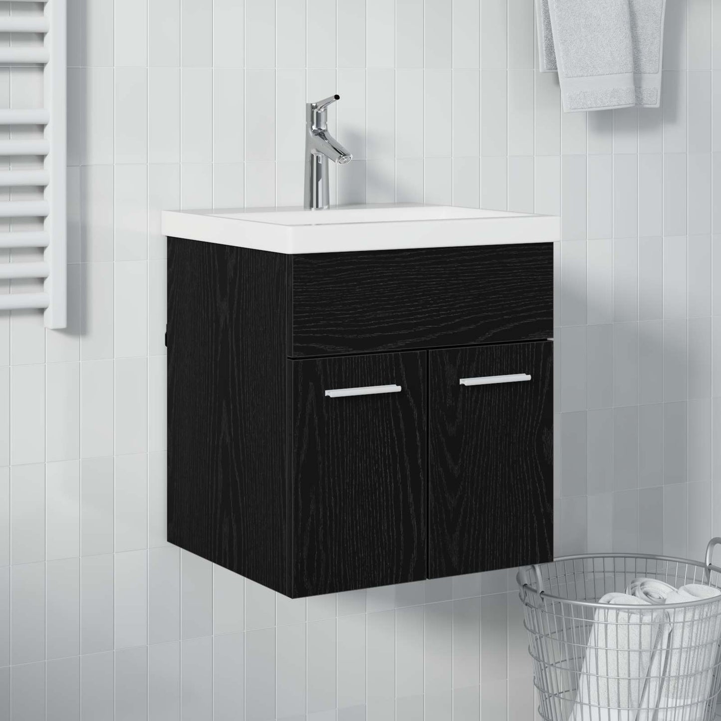 Waschbeckenunterschrank Schwarz Eichen-Optik 41 x 38,5 x 46 cm
