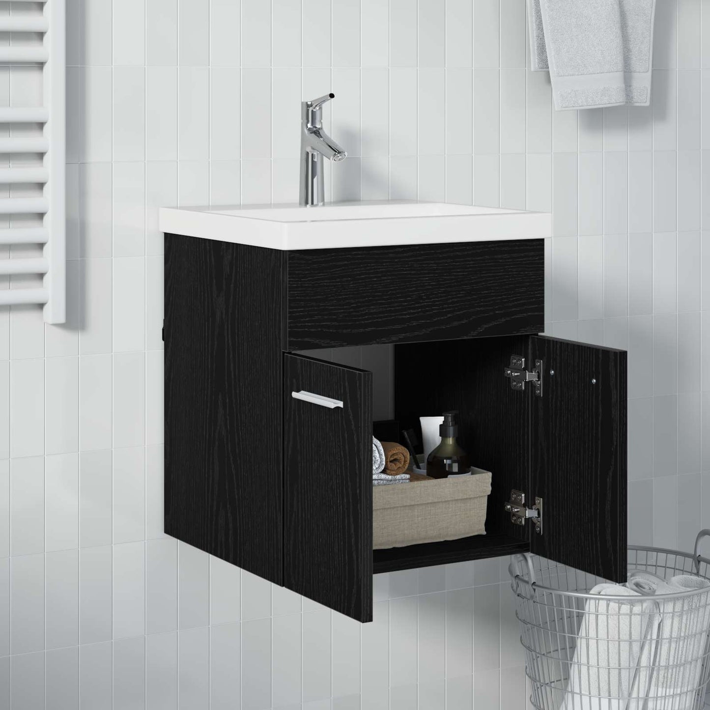 Waschbeckenunterschrank Schwarz Eichen-Optik 41 x 38,5 x 46 cm
