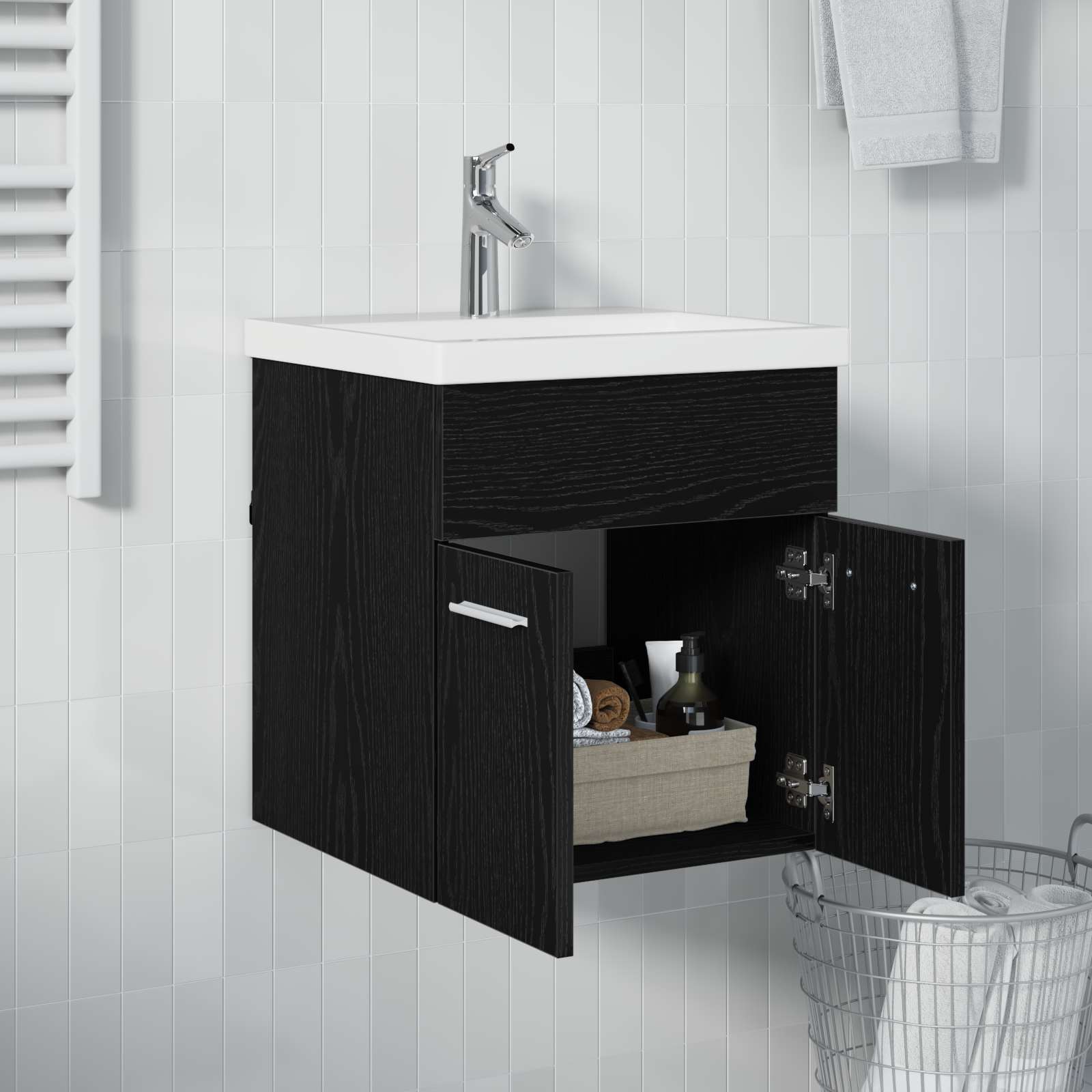 Waschbeckenunterschrank Schwarz Eichen-Optik 41 x 38,5 x 46 cm