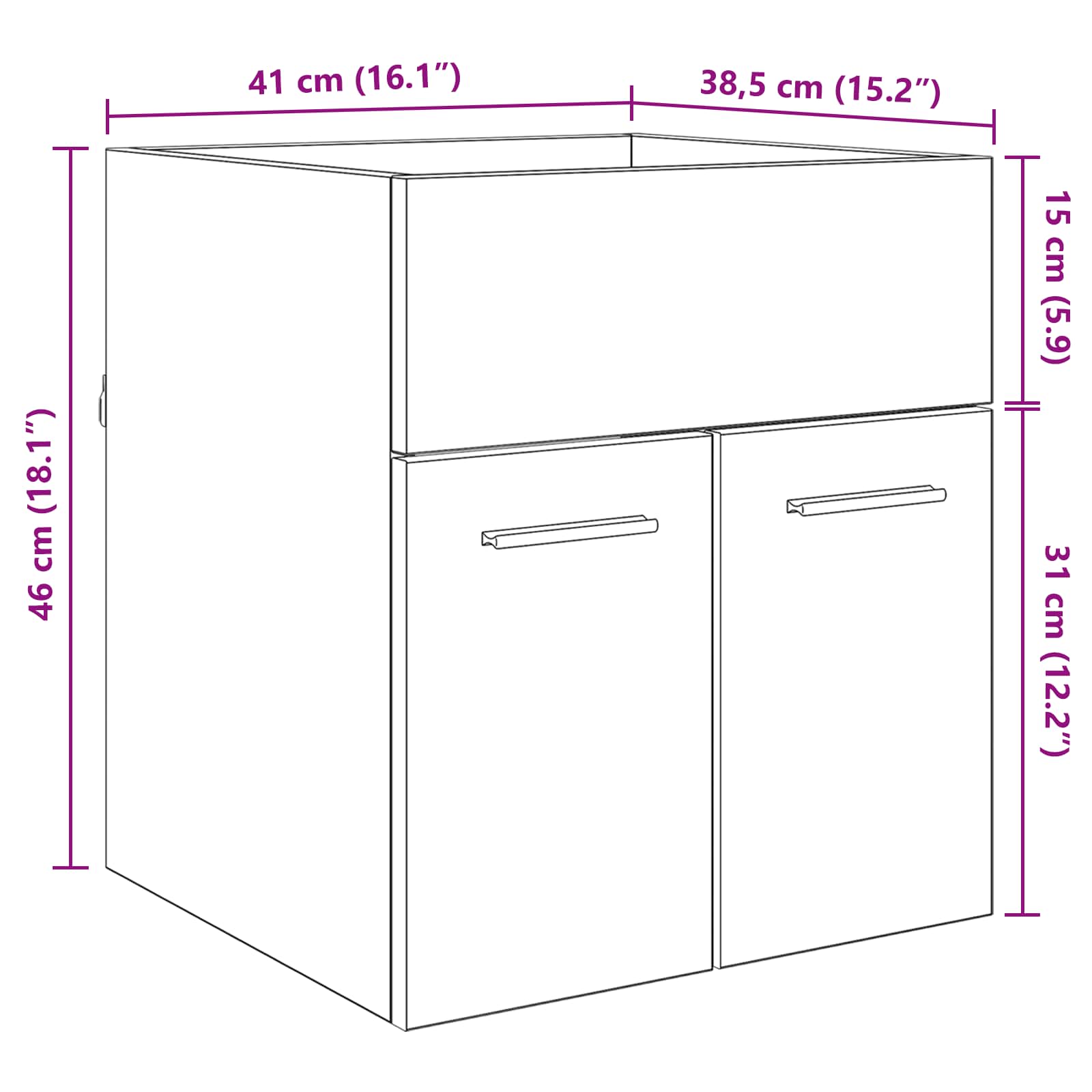 Waschbeckenunterschrank Schwarz Eichen-Optik 41 x 38,5 x 46 cm
