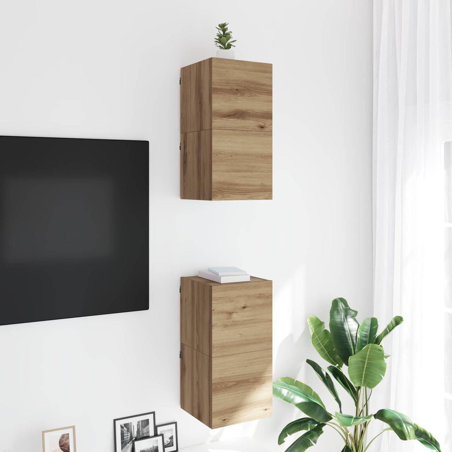 Wandmontiertes TV-Regal Artisan-Eiche Holzwerkstoff