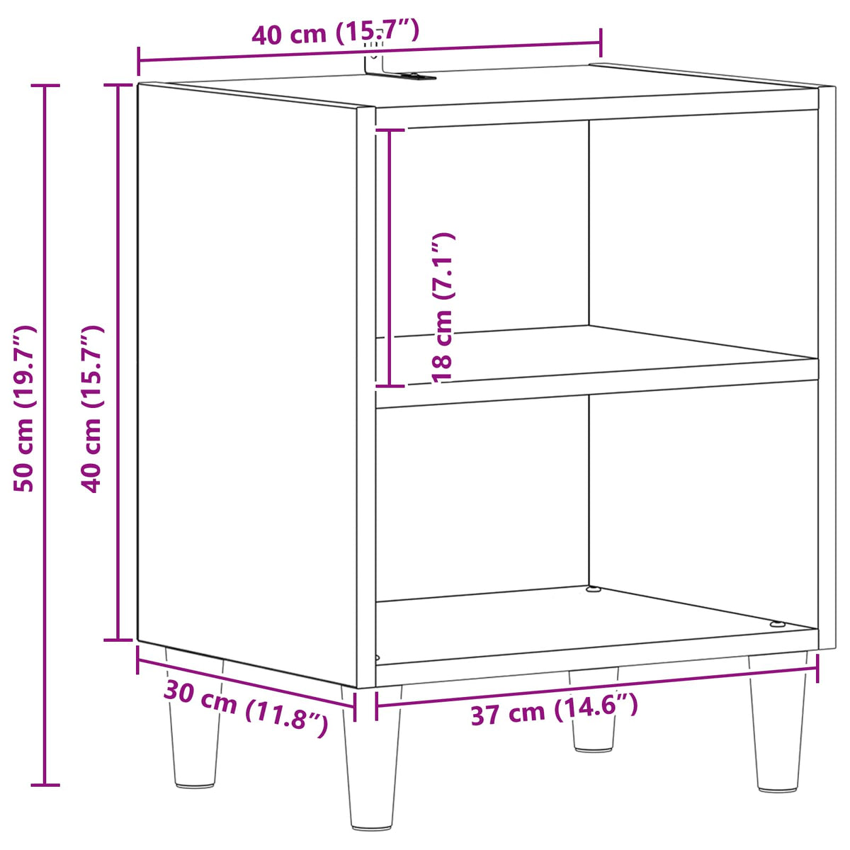 Bettschrank 2 Stk. Schwarz Eichen-Optik 40 x 30 x 50 cm