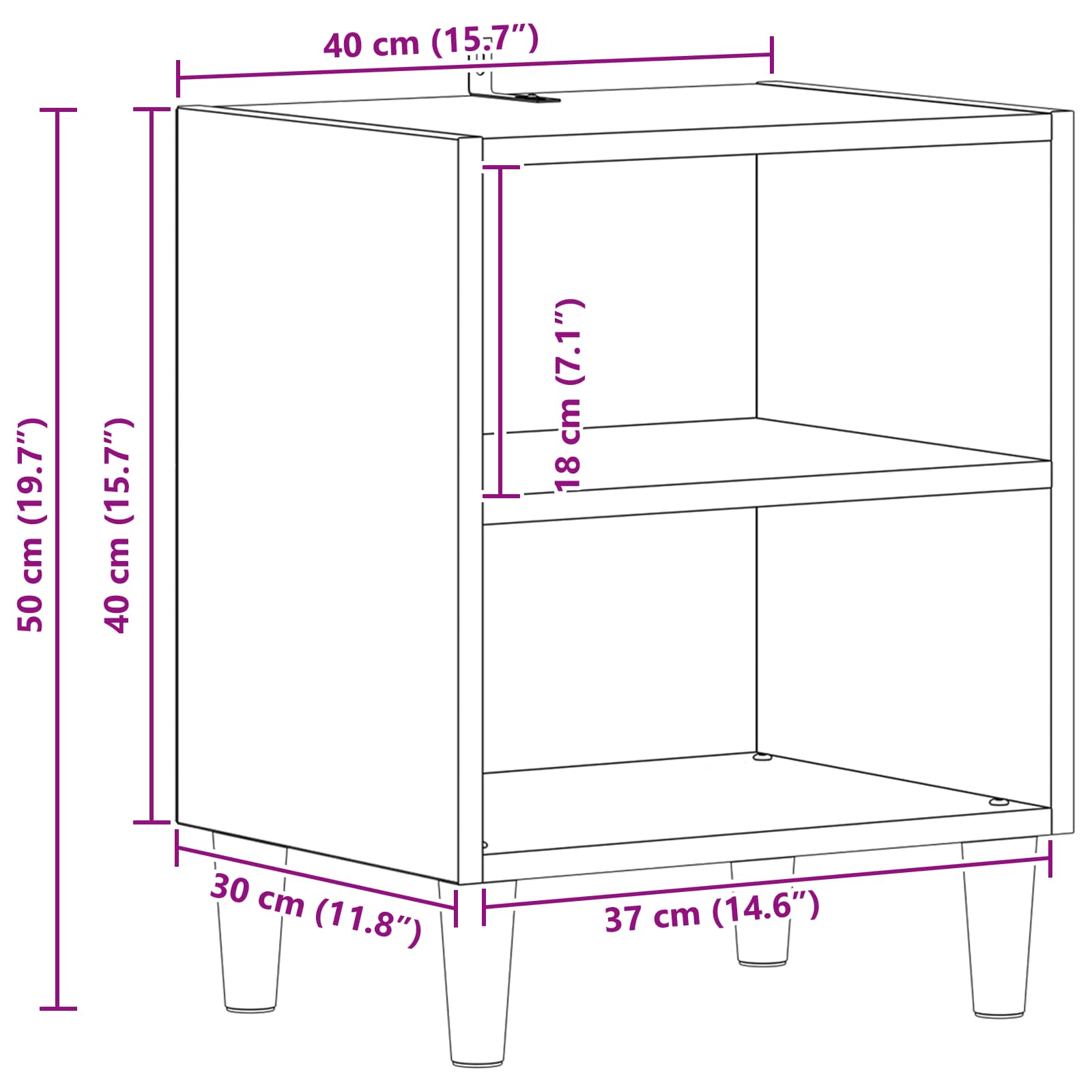 Bettschrank 2 Stk. Schwarz Eichen-Optik 40 x 30 x 50 cm