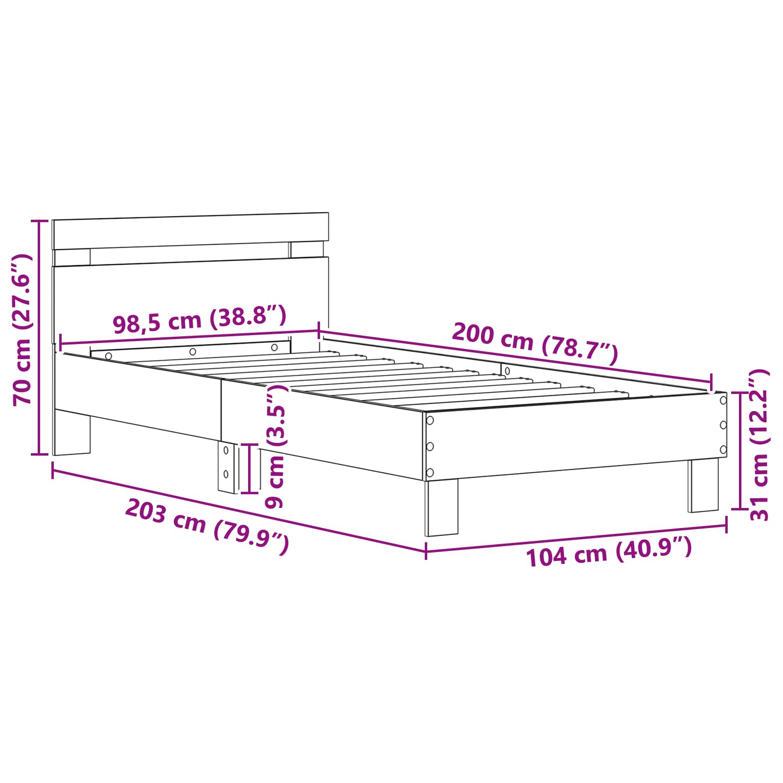 Bettrahmen Artisan-Eiche 98,5 x 200 cm Holzwerkstoff