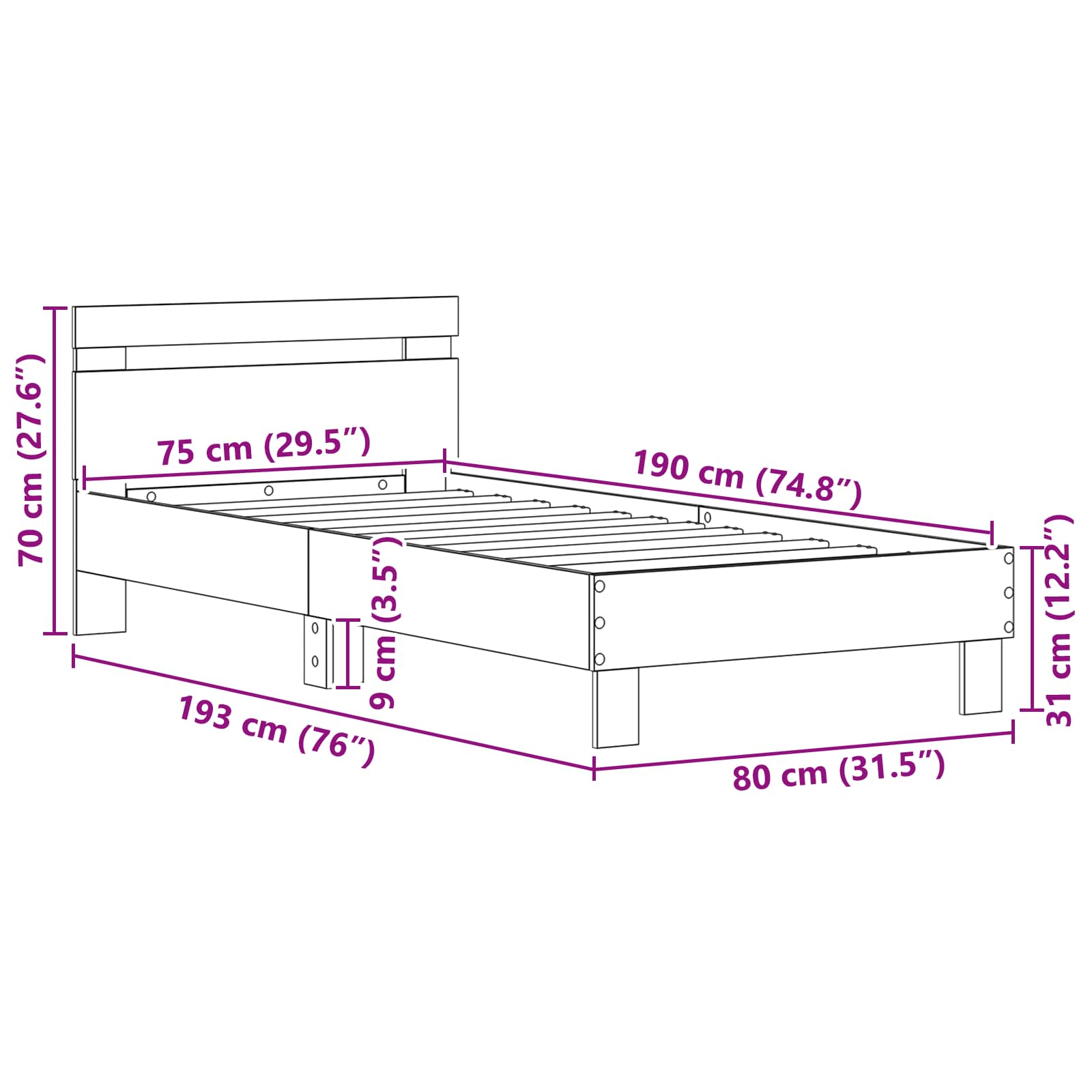 Bettrahmen Altholz 75 x 190 cm Holzwerkstoff