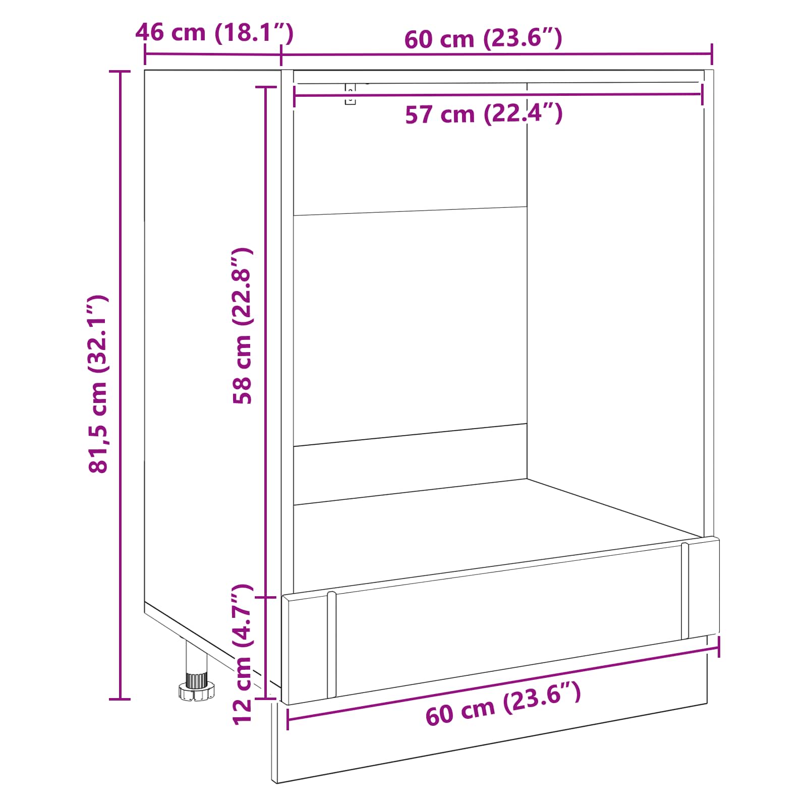 Backofenschrank LUCCA Schwarze Eiche 60 x 46 x 81,5 cm