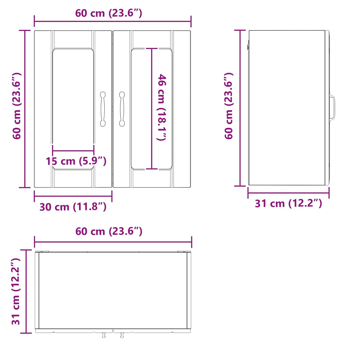 Wandglas-Schrank LUCCA Schwarze Eiche 60 x 31 x 60 cm