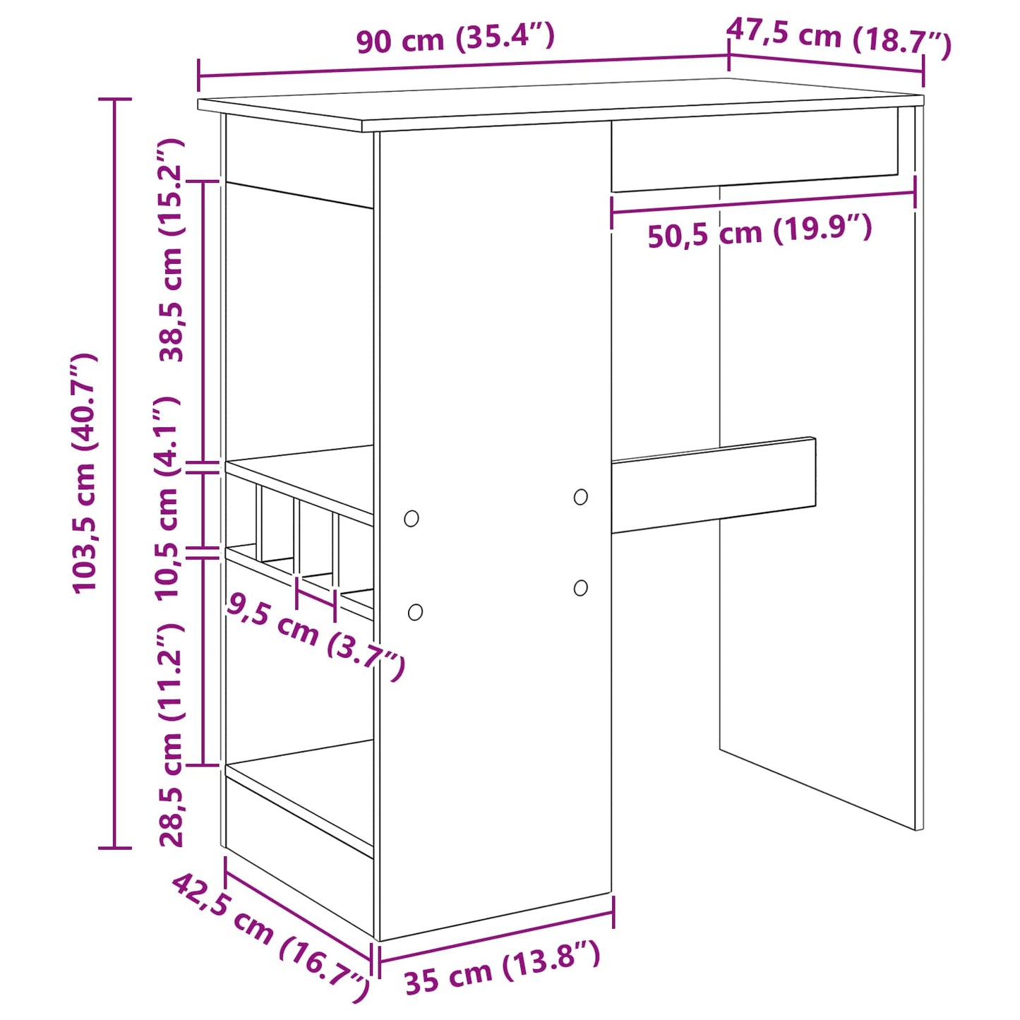 Bartisch 90 x 47,5 x 103,5 cm Holzwerkstoff Rechtwinklig