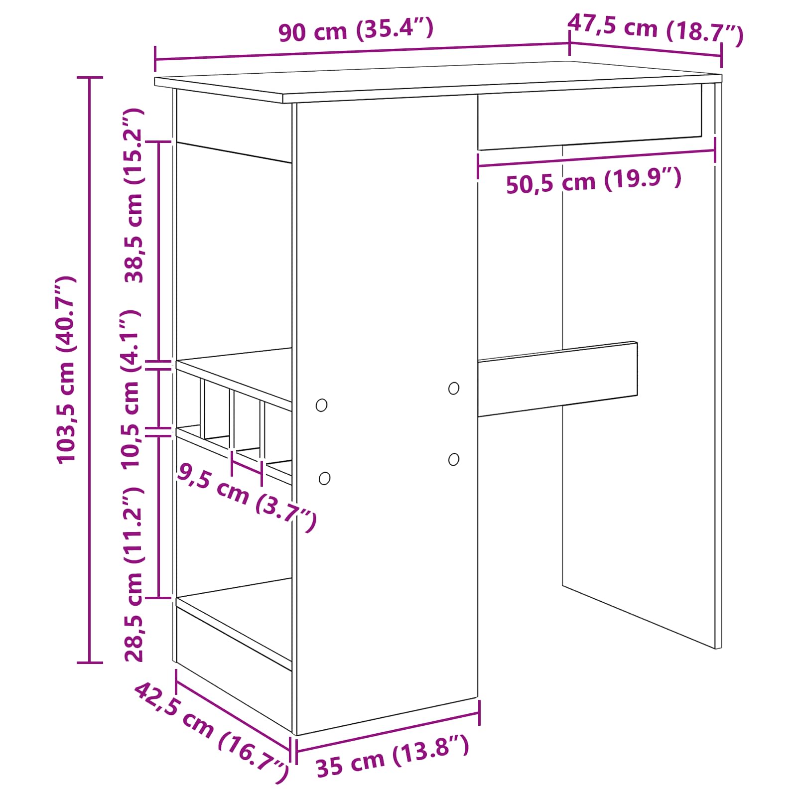 Bartisch 90 x 47,5 x 103,5 cm Holzwerkstoff Rechtwinklig