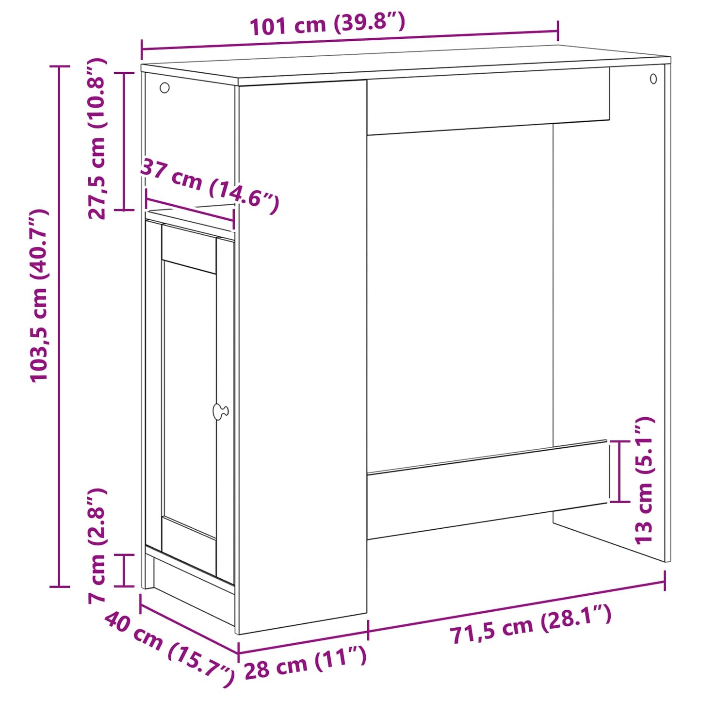 Bartisch 101 x 40 x 103,5 cm Holzwerkstoff Schwarz Eichen-Optik